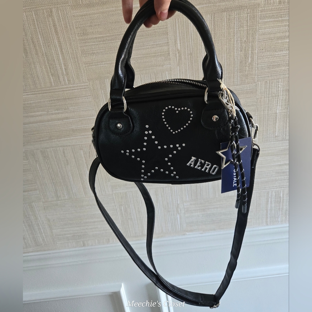 Aeropostale Y2K Studded Bowler Satchel Black Heart Star NWT​ - Picture 3 of 15